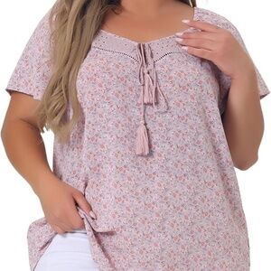 Agnes Orinda Women Short Sleeve Tie Neck Floral Print Casual Blouses Tops | 4X